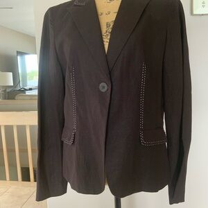 Larry Levine Signature Size 12 Cocoa Brown Blazer With Pink Stitching